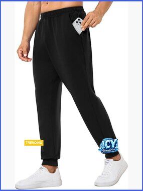 Tapered Athletic Joggers with Zipper Pockets, Polyester Cotton Spandex Blend